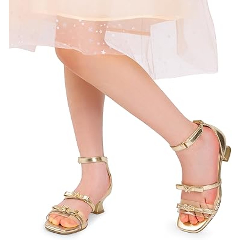 Dream Pairs Big Girls Size 5 Shiny Gold Rhinestone Bow 1.5" Heel Wedding Shoes