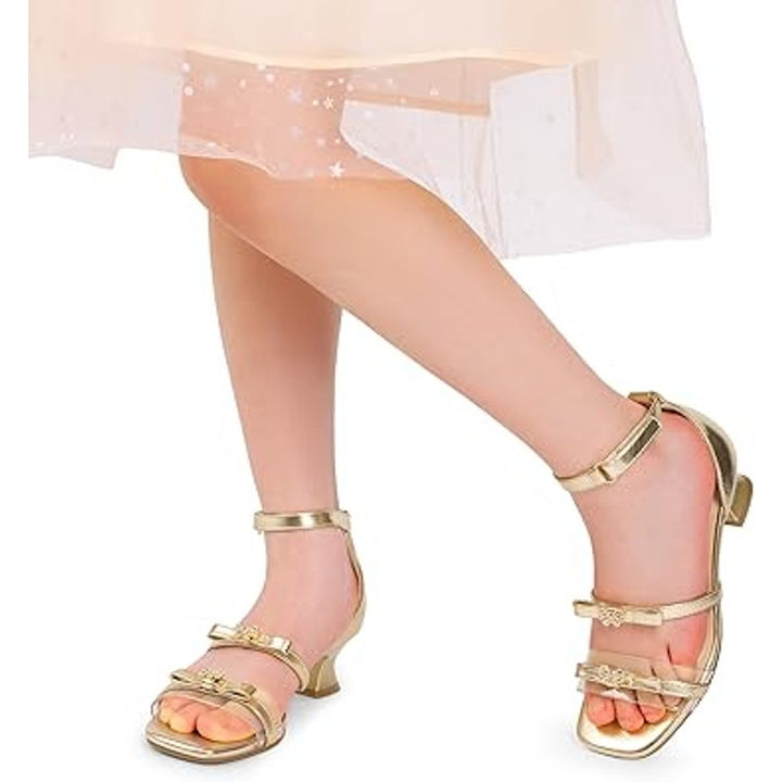Dream Pairs Big Girls Size 5 Shiny Gold Rhinestone Bow 1.5" Heel Wedding Shoes