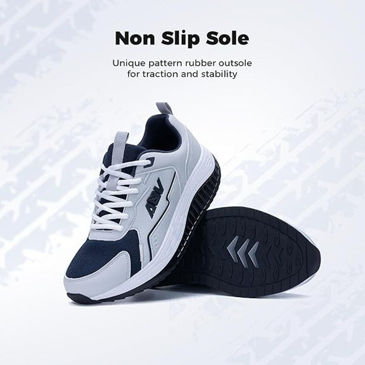 New Mens Size 7 Gray Navy Arch Support Lace Up Athletic Shoes w Flaw