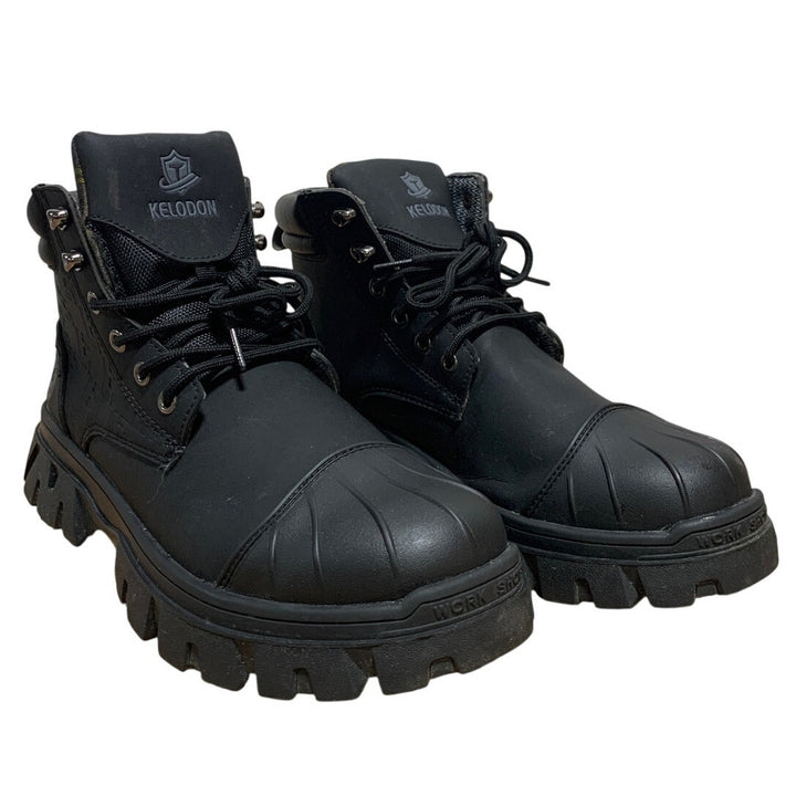 Kelodon Mens Size 9.5 Black Waterproof Steel Toe Memory Foam Non Slip Work Boots