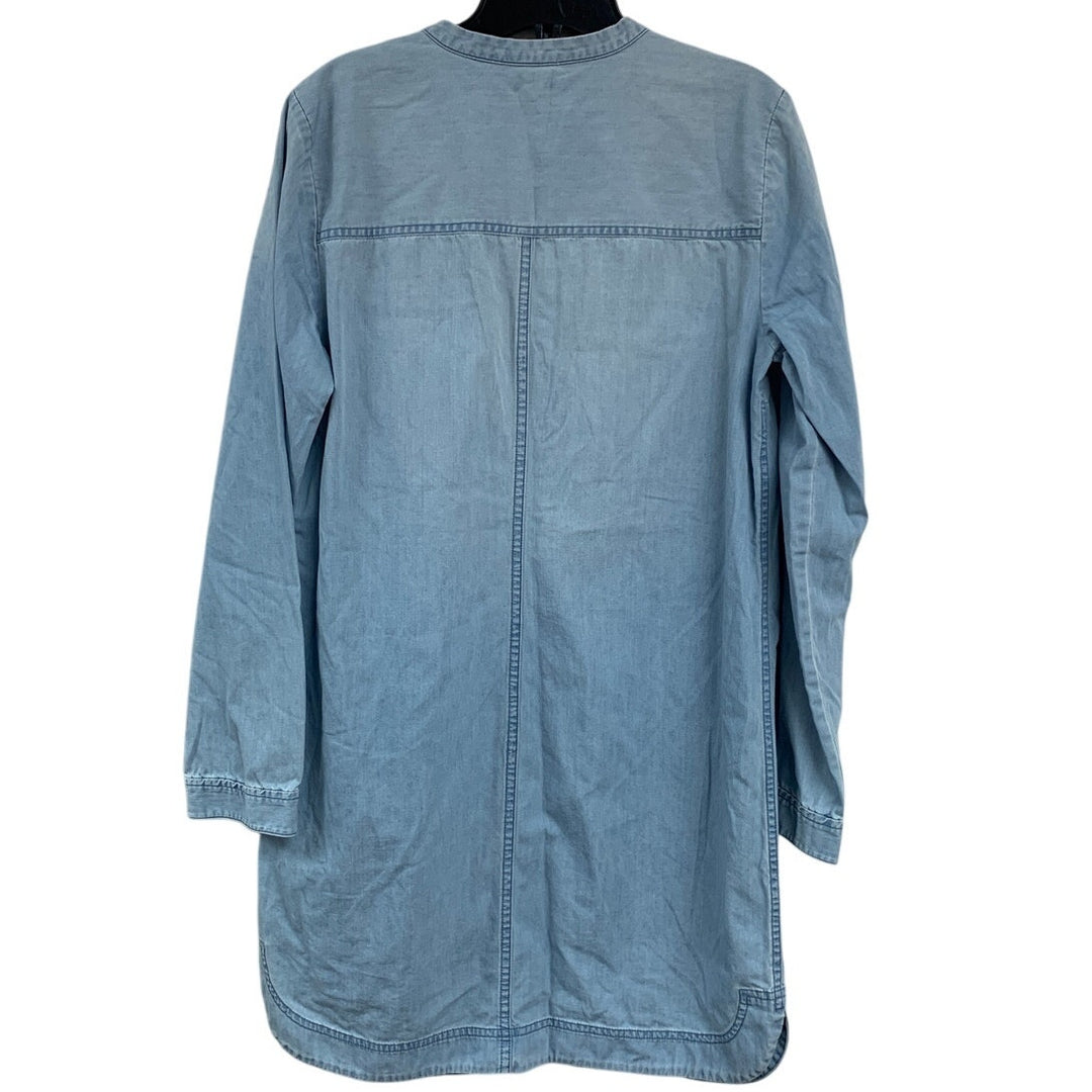 J Crew Womens Medium 100% Cotton Long Sleeve Half Button Midi Denim Shirt Dress