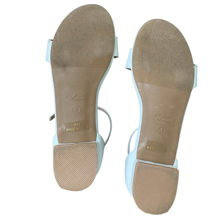 Athlefit Big Girls Size 4 White Open Toe Ankle Strap Low Heel Sandal Shoes