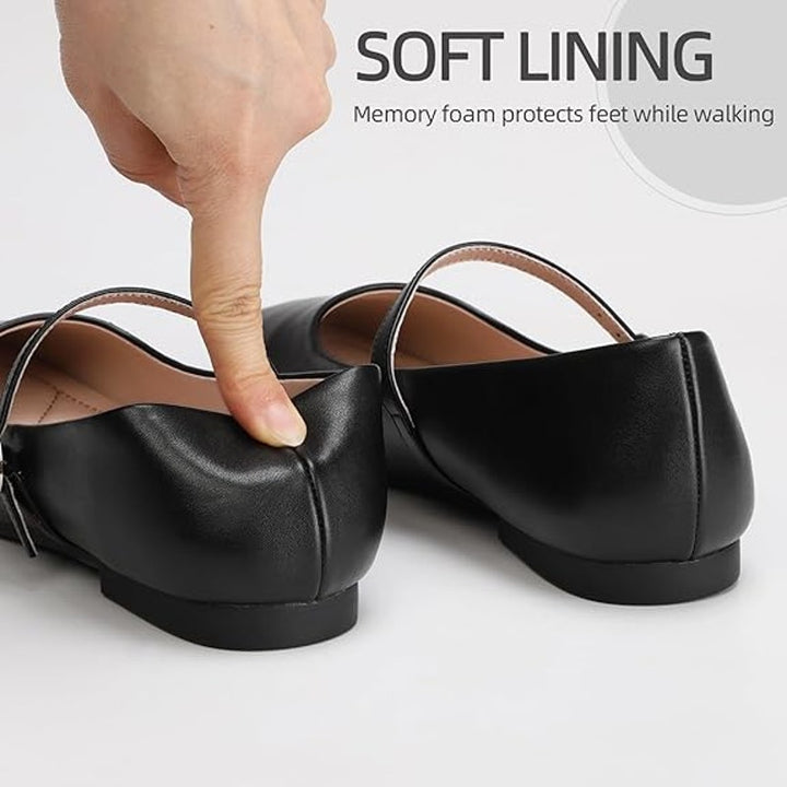 Athmile Womens Size 8.5 Black Faux Leather Mary Jane Flats Buckle Strap Shoes