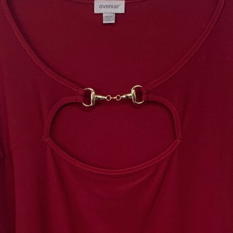Avenue Womens Size 22/24 Red PolySpandex Long Sleeve Key Hole Tunic Shirt Top
