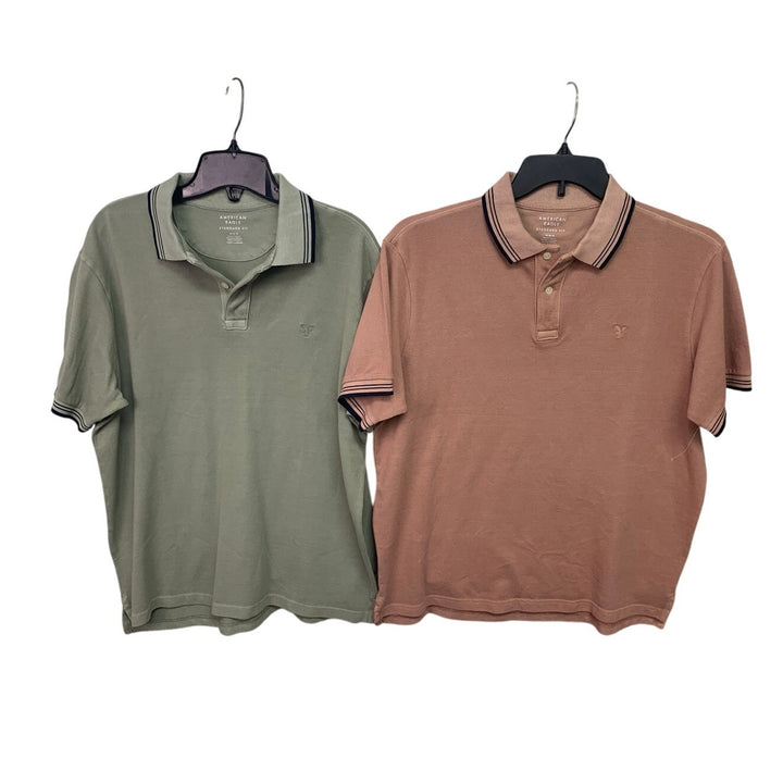 2 New American Eagle Mens Medium Standard Fit Collared Short Sleeve Polo Shirts