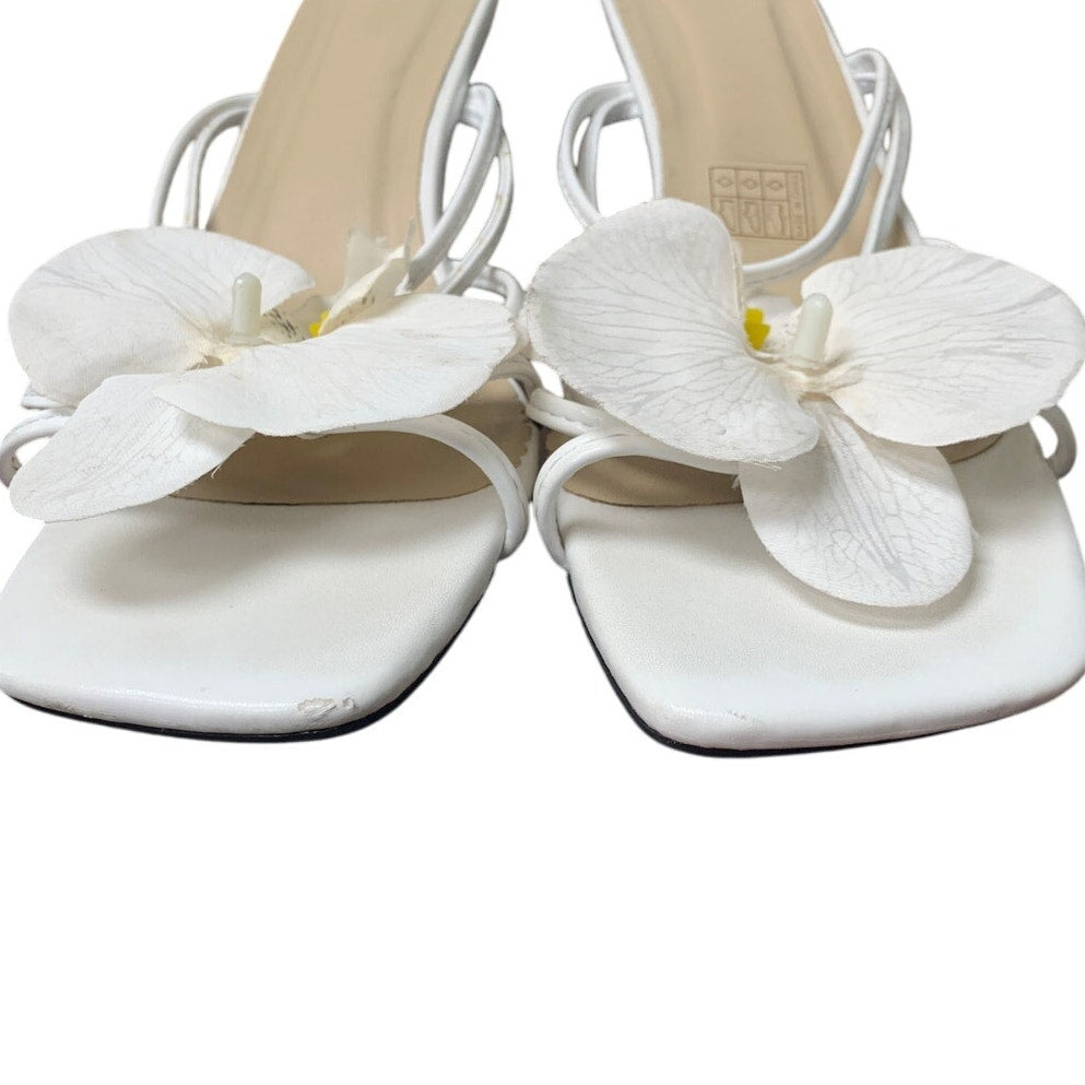MakeMeChic Womens 9.5 White Orchid Flower Open Toe 3.75" Heels Slide On Shoes