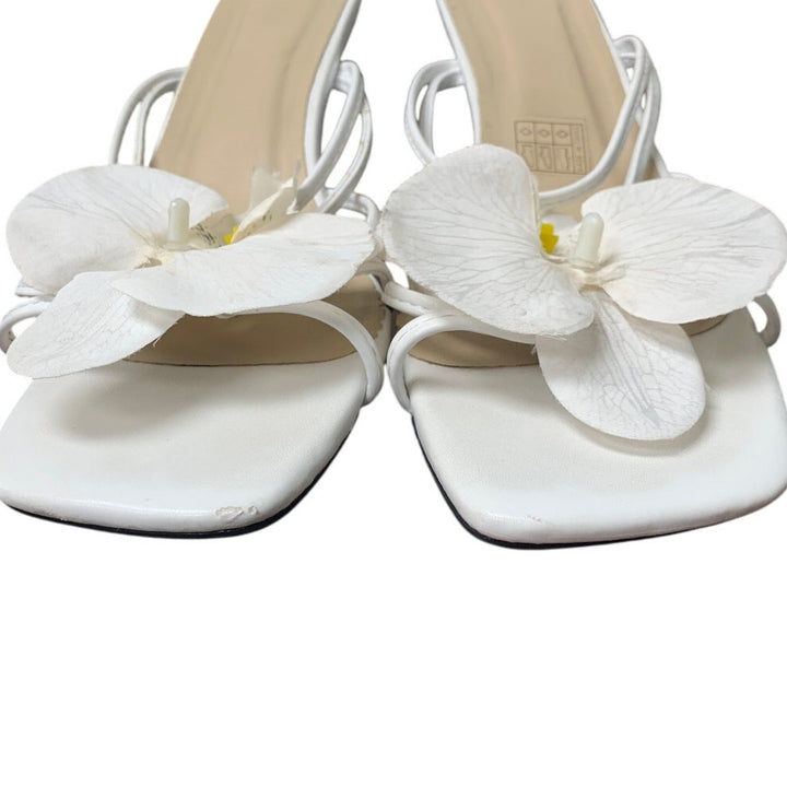 MakeMeChic Womens 9.5 White Orchid Flower Open Toe 3.75" Heels Slide On Shoes