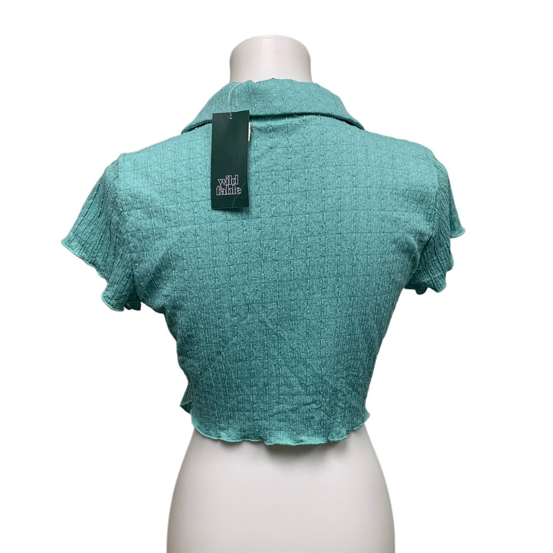 New Wild Fable Juniors Small Front Button Cropped Short Sleeve Collared Shirt