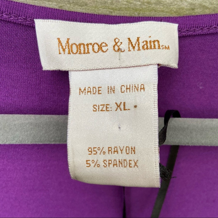 NWT New Monroe &amp; Main Womens XL Low V Neck Purple Half Sleeve Ruffle Blouse Top