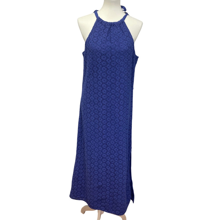 A New Day Womens Large Crochet Overlay Sleeveless Maxi Neck Tie Sheath Dress