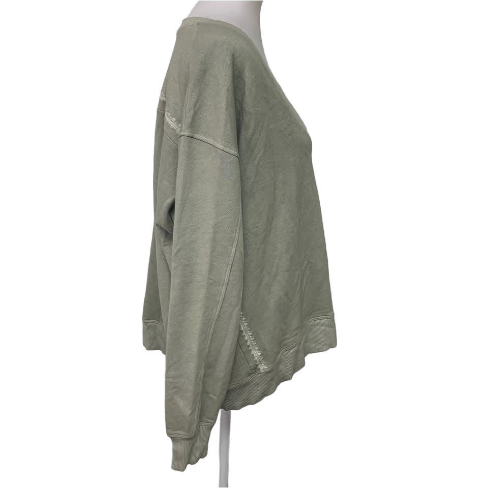 New Hand Printed Upcycled Womens Medium Orchid Flower Deep V Neck Sweatshirt