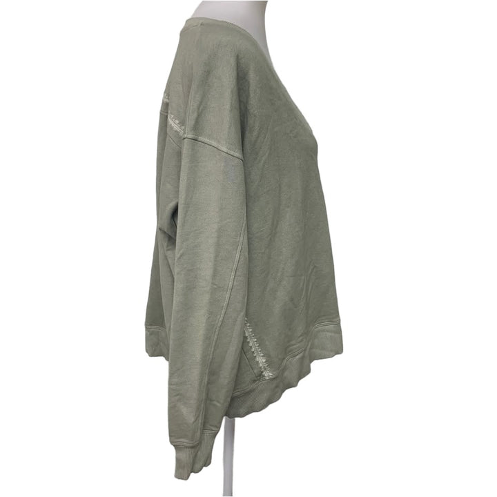 New Hand Printed Upcycled Womens Medium Orchid Flower Deep V Neck Sweatshirt