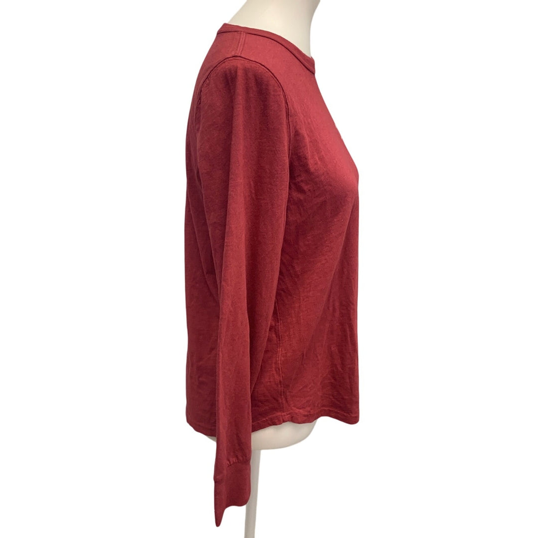 New Aerie Womens Small Red Long Sleeve PolyCotton Tee Shirt w White Ribbon