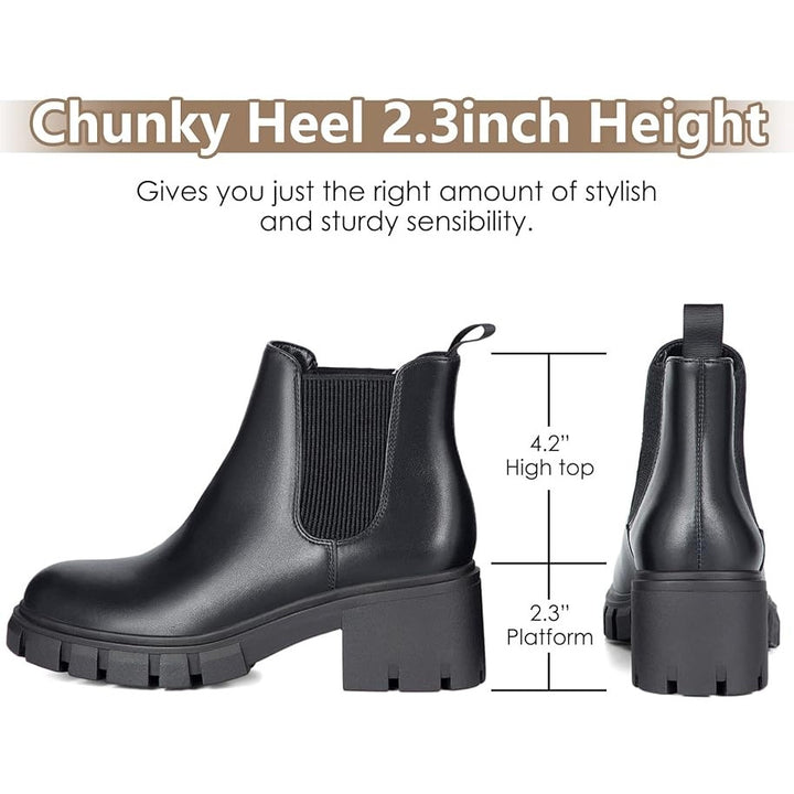 Athlefit Womens Size 9.5 Black 2" Chunky Heel Ankle Boots Slip On Shoes