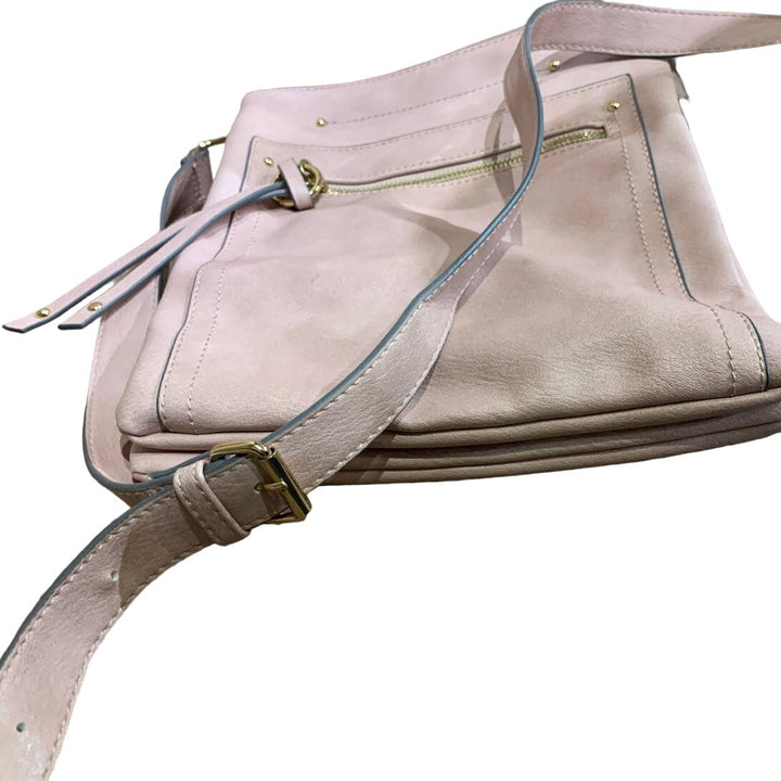Cesca Faux Leather 3 Section Crossbody Handbag Purse Bag Pale Pink Blush