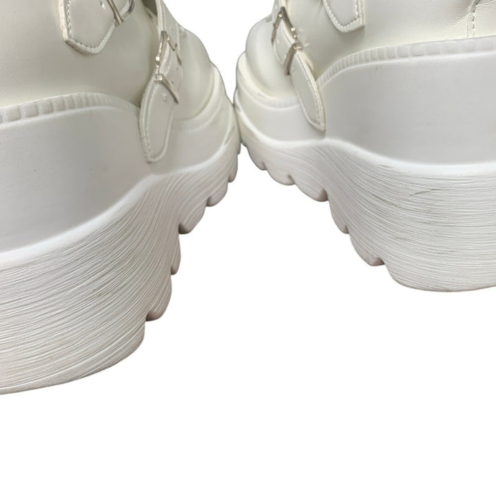 Celnepho Womens Size 10.5 White Faux Leather 3.5" Wedge Platform Knee High Boots