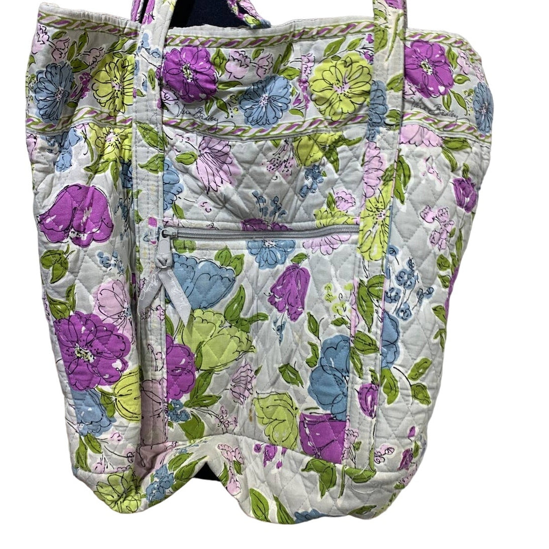 Vera Bradley Large Purple Blue Lime Floral Quilted Shoulder Bag Pockets Key Clip