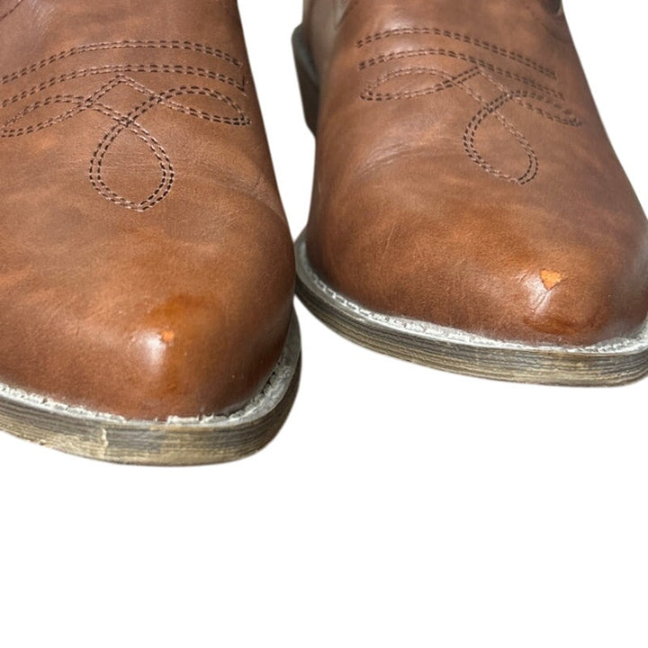 Womens Size 10 Brown Faux Leather 1.5" Block Heel Pull On Western Cowboy Boots