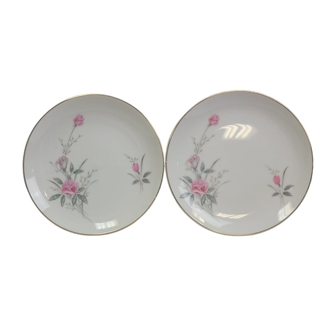 2 Vintage Golden Rose Flower Gold Rim Fine China Japan Small Salad Plates
