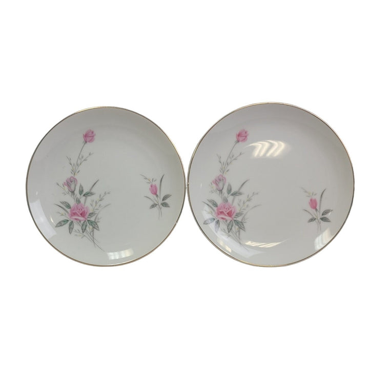 2 Vintage Golden Rose Flower Gold Rim Fine China Japan Small Salad Plates