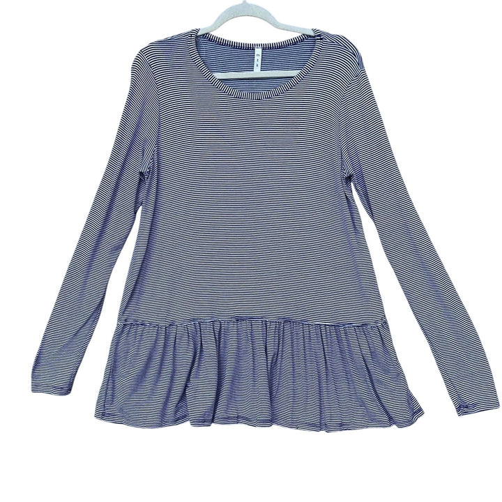 New Mitto Shop Womens Medium Navy White Pin Stripe Long Sleeve Tiered Knit Top