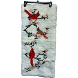 Vintage Handmade Acrylic Yarn Latch Hook Red Cardinal Bird Wall Hanging Rug Art