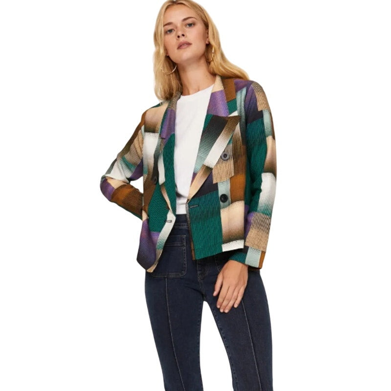 Elk Womens Size 12 Crepe Long Sleeve Button Up Geometric Odense Jacket Blazer