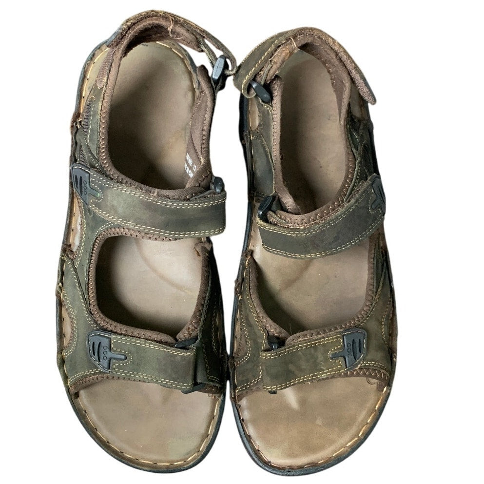 Jousen Mens 13 Brown Sandals Faux Leather Open Toe Hook Loop &amp; Fastener Shoes
