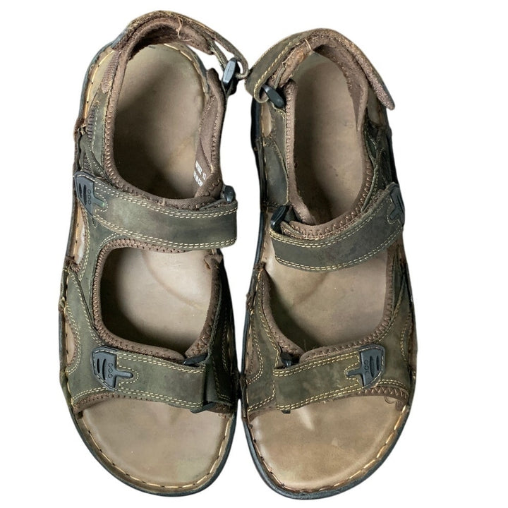 Jousen Mens 13 Brown Sandals Faux Leather Open Toe Hook Loop &amp; Fastener Shoes