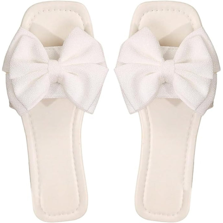 Verdusa Womens Size 12 White Fabric Bow Open Toe Slide On Flip Flop Sandal Shoes
