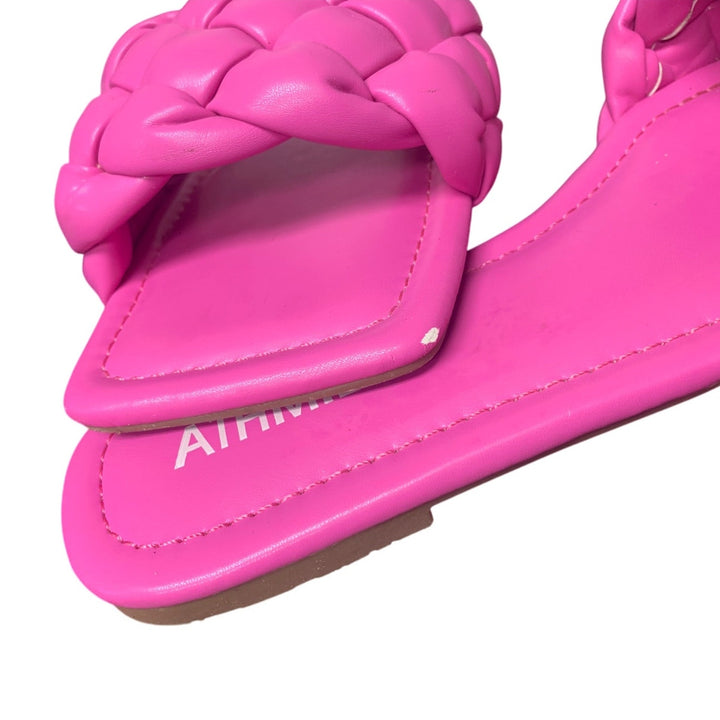 Athmile Womens Size 7 Hot Pink Braided Open Toe Slide On Dressy Beach Sandals