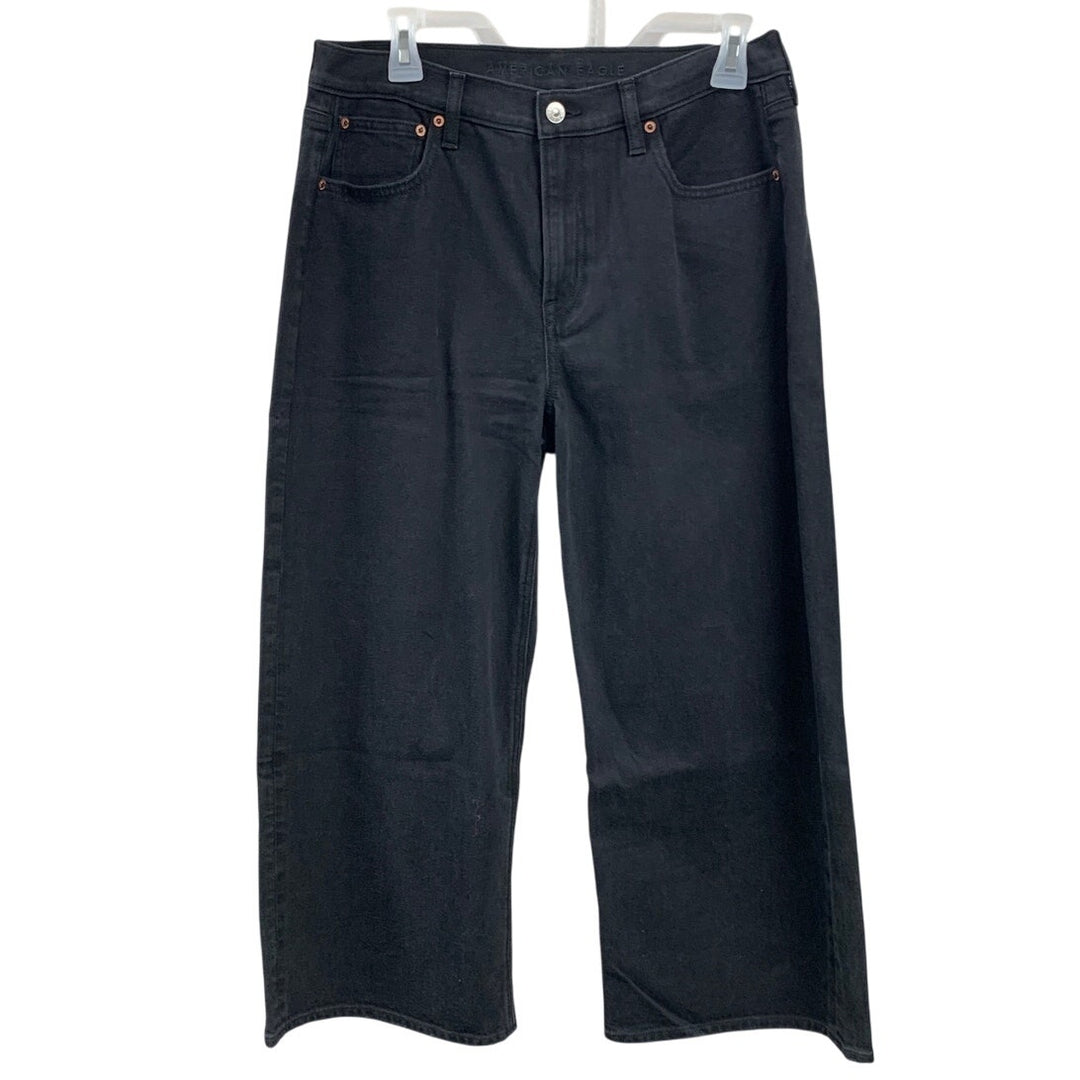 New American Eagle Womens Size 2 90s Wide Leg Crop Stretch Black Denim Jeans