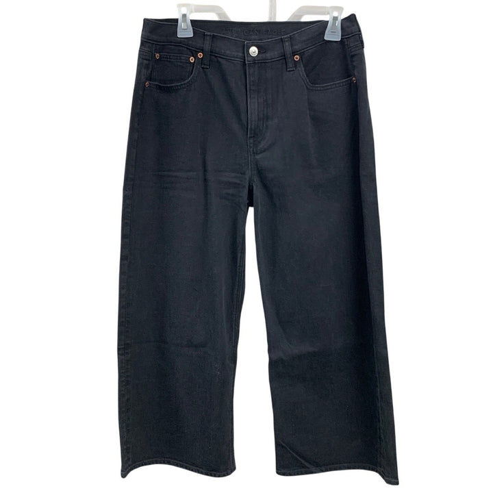New American Eagle Womens Size 2 90s Wide Leg Crop Stretch Black Denim Jeans