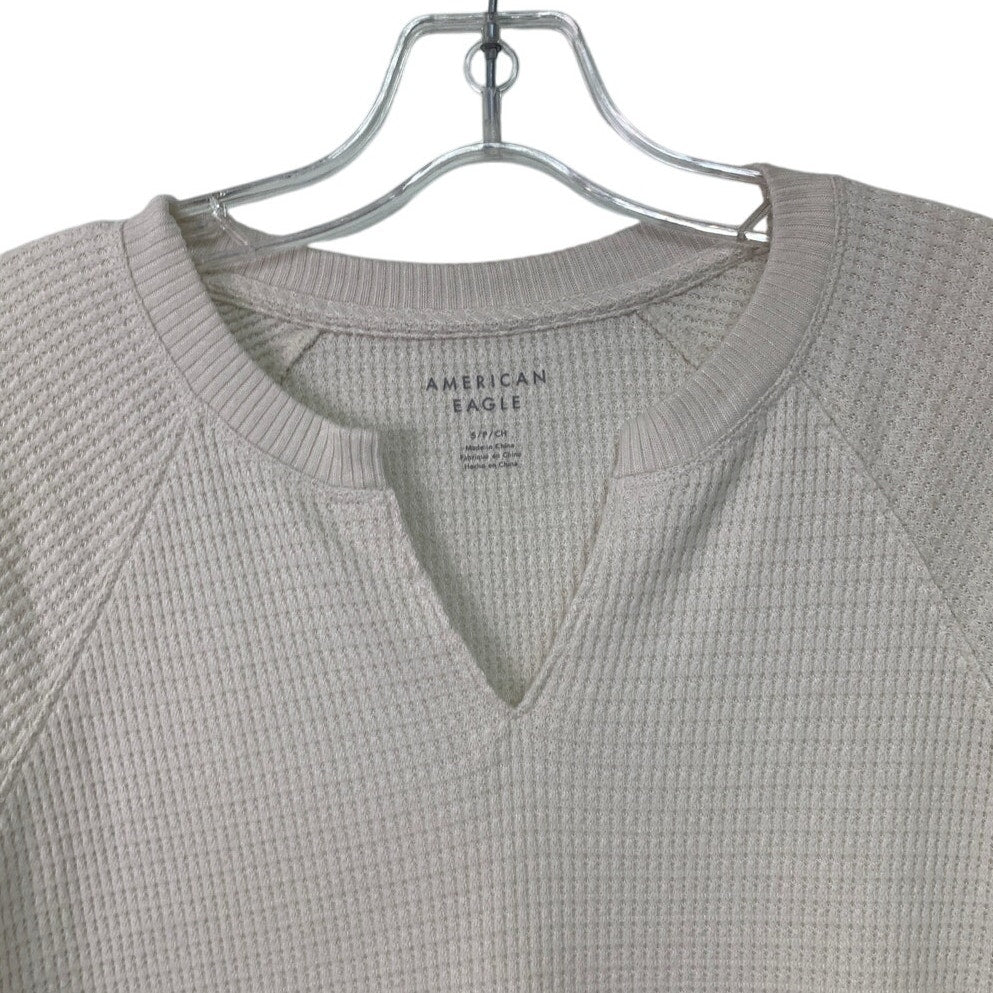 New American Eagle Womens Small PolyElastane Waffled Long Sleeve V Neck Top