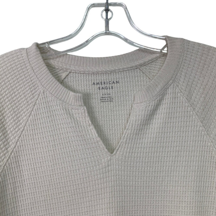 New American Eagle Womens Small PolyElastane Waffled Long Sleeve V Neck Top