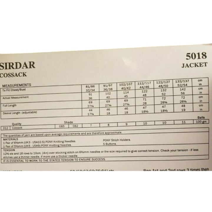 New Sirdar 5018 Cossack Cardigan Jacket Knitting Pattern w Larger Sizes
