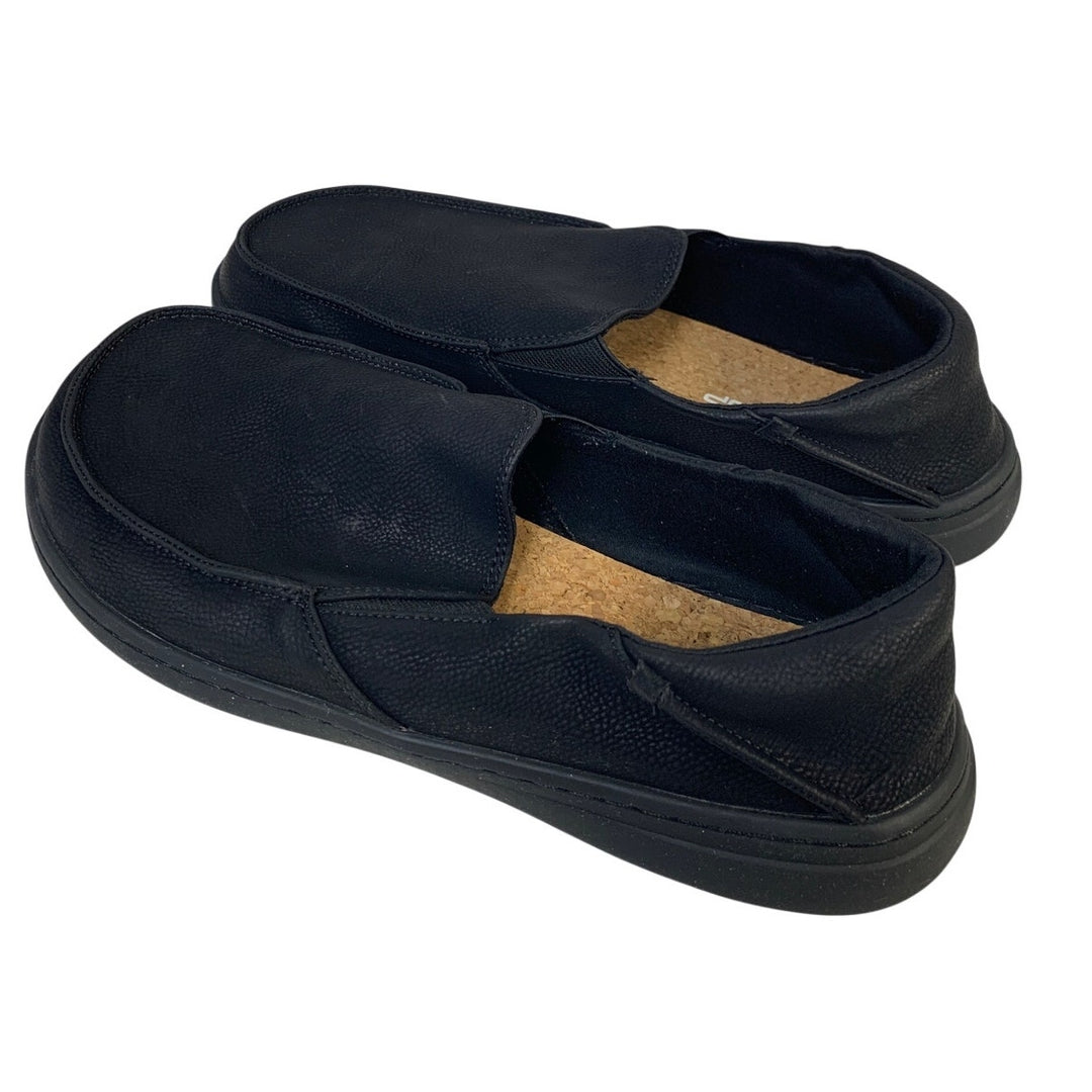 Pulltop Mens Size 10 Black Faux Leather Closed Round Toe Slip On Slippers Shoes