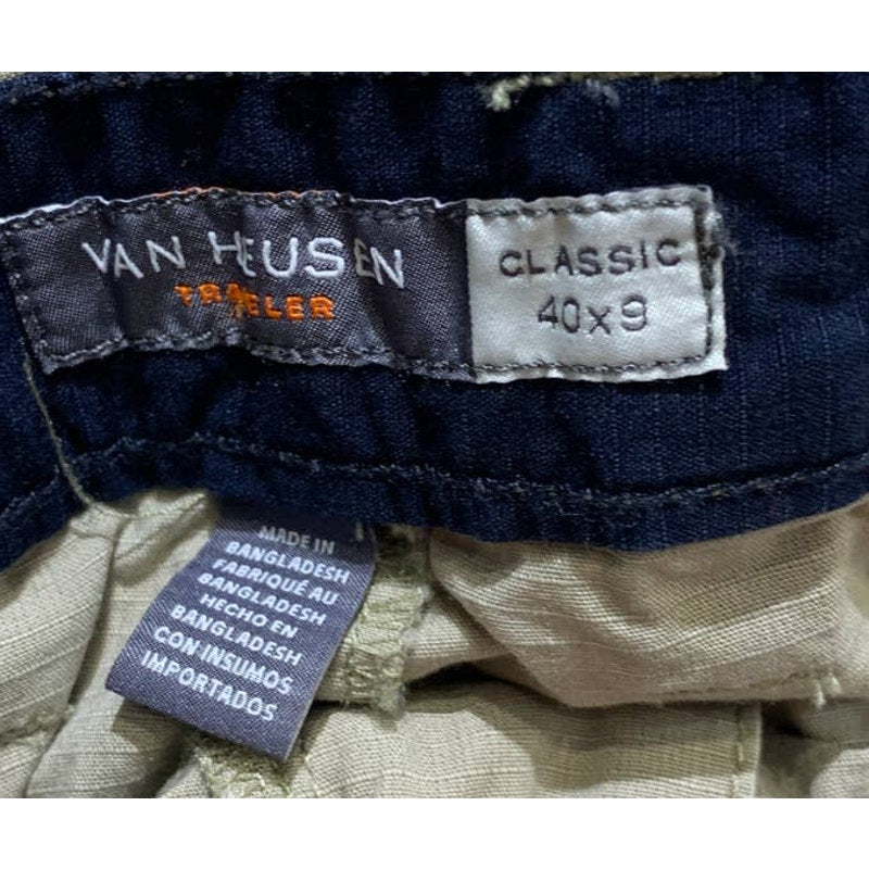 Van Heusen 40 X 9 Traveler Classic Fit 100% Cotton Khaki Cargo Shorts w Pockets