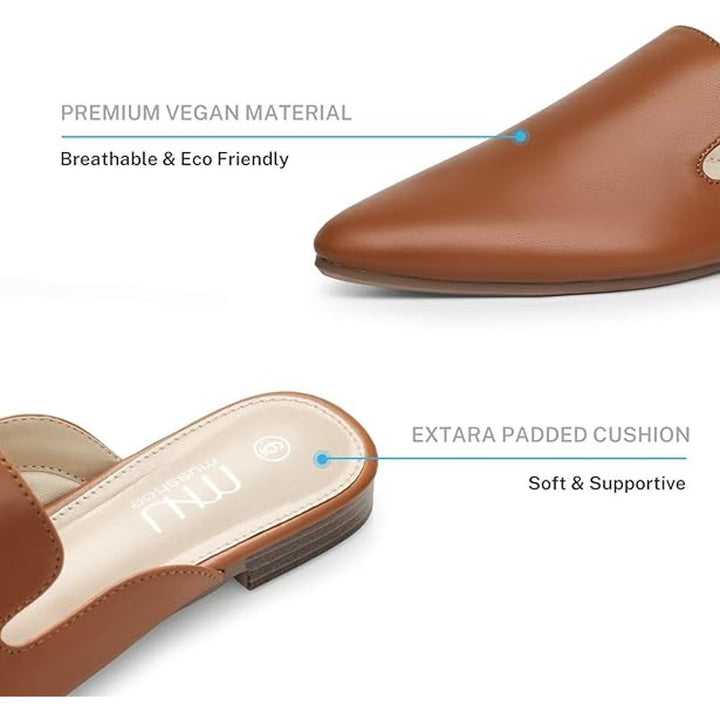 New Musshoe Womens Size 8.5 Chestnut Brown Faux Leather Flat Mule Loafer Shoes