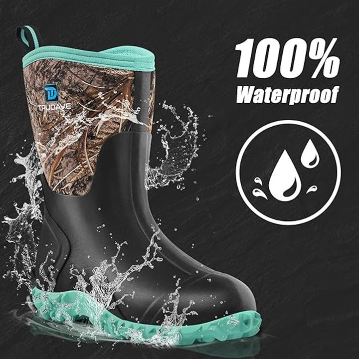 Trudave Womens Size 9 Green Camo Rubber Boots Mid Calf Round Toe Shoes