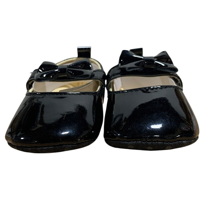 Newborn Baby Girls Size 1 Shiny Black Patent Leather Mary Jane Bow Infant Shoes