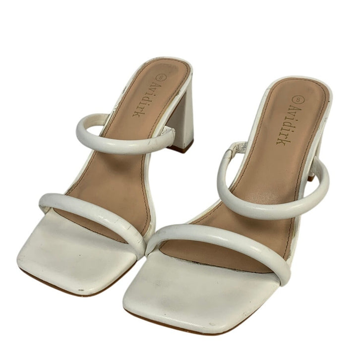 Avidirk Womens Size 8 White 3" Chunky Heel Open Square Toe Backless Shoes
