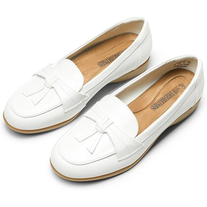 Dream Pairs Womens Size 9 White Faux Leather Slip On Arch Support Loafer Shoes