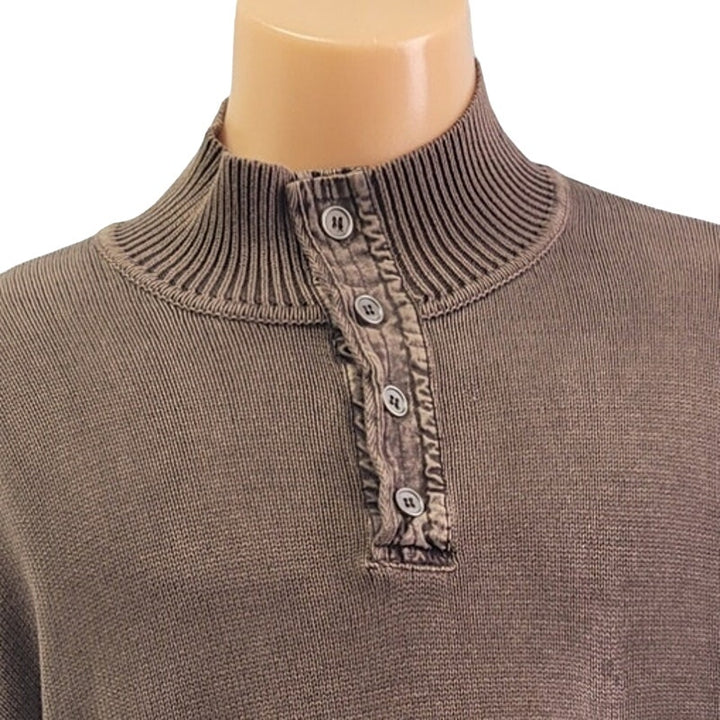 Blue Pronto Mens 2XLT Brown 100% Cotton Long Sleeve Henley Knit Sweater