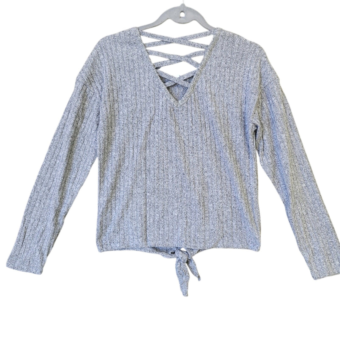 NWT New Almost Famous Womens Large Criss Cross Back Front Tie Knit Sweater