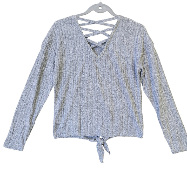 NWT New Almost Famous Womens Large Criss Cross Back Front Tie Knit Sweater
