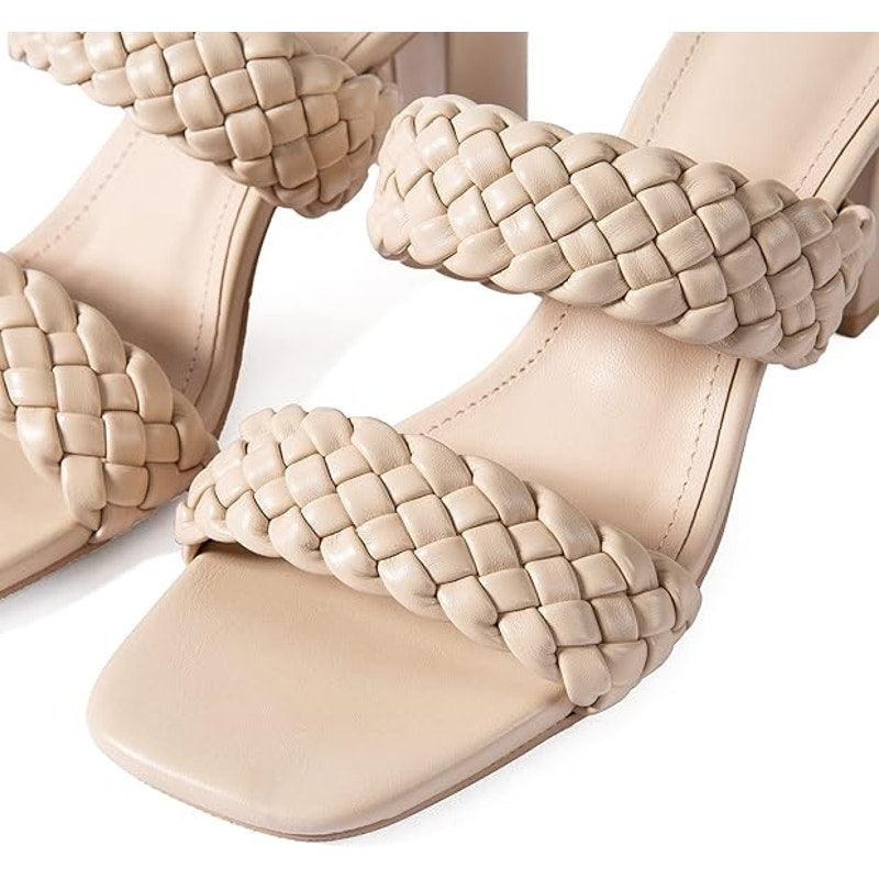 New NNG Womens Size 10.5 Tan Faux Leather Open Toe 3" Heel Slide On Sandal Shoes