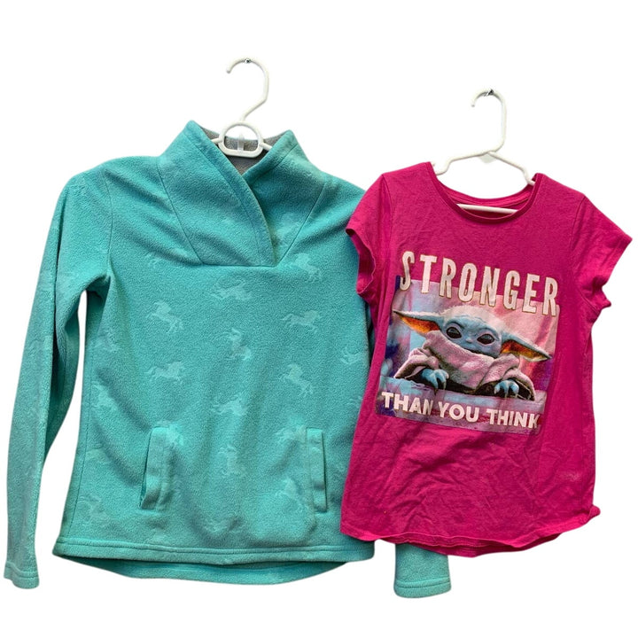 Star Wars Baby Yoda Girls Medium Cotton Blend Tee Athletic Works Fleece Pullover