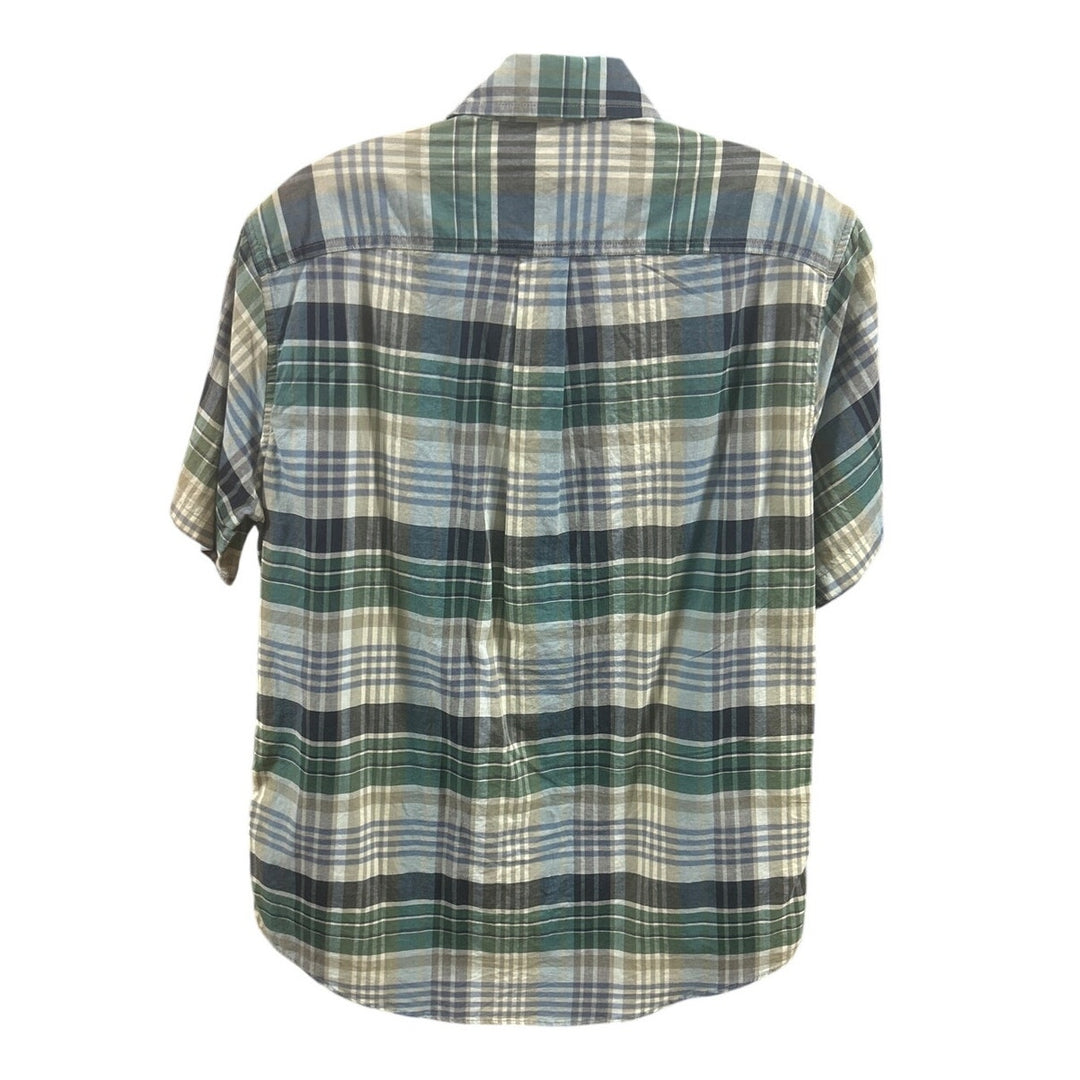New Eddie Bauer Mens Blue Green Plaid Short Sleeve 100% Cotton Kingston Shirt