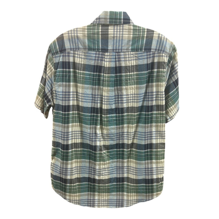 New Eddie Bauer Mens Blue Green Plaid Short Sleeve 100% Cotton Kingston Shirt
